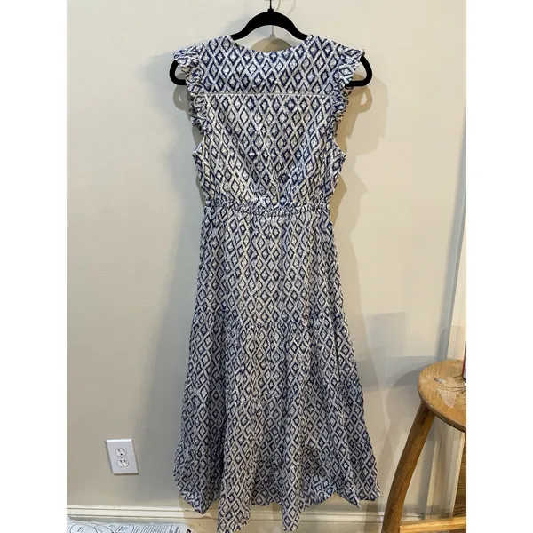 Mer St Barth Giselle Women's Maxi‎ Dress Navy Ikat Sundress Size Small Tassels - Image 4