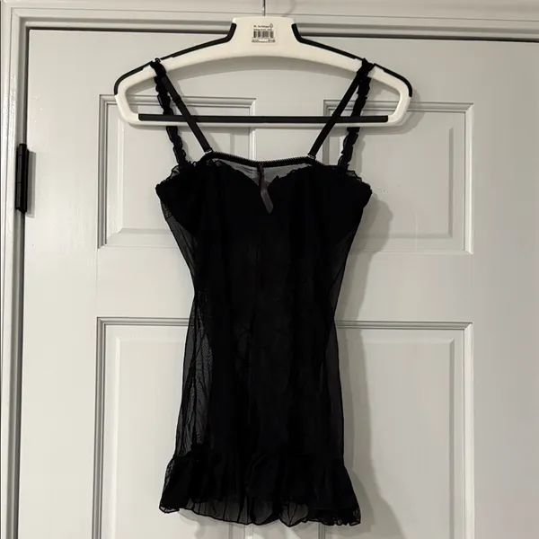 Native Intimates Babydoll Teddy 36B Medium Black Red Lace Sheer Rhinestones - Image 8