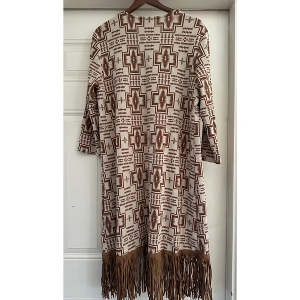 Ariat Women's Southwestern Geo Print Fringed Duster Cardigan Large - Image 3