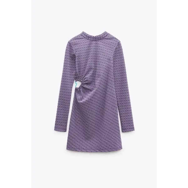 ZARA Lilac Jacquard Open Back Mini Dress Heart Detail Retro Knit Purple Small - Image 11