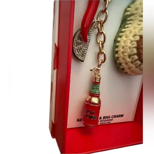 Betsey Johnson Piper K Knit Avocado Multi Charm Keychain Bag Purse Southwestern‎ NWT - Image 6