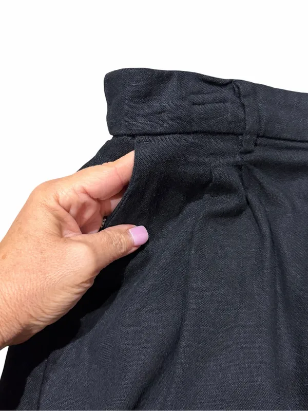 Old Navy Linen Blend Shorts Women’s Medium Black High Rise Pleated Adjustable - Image 4