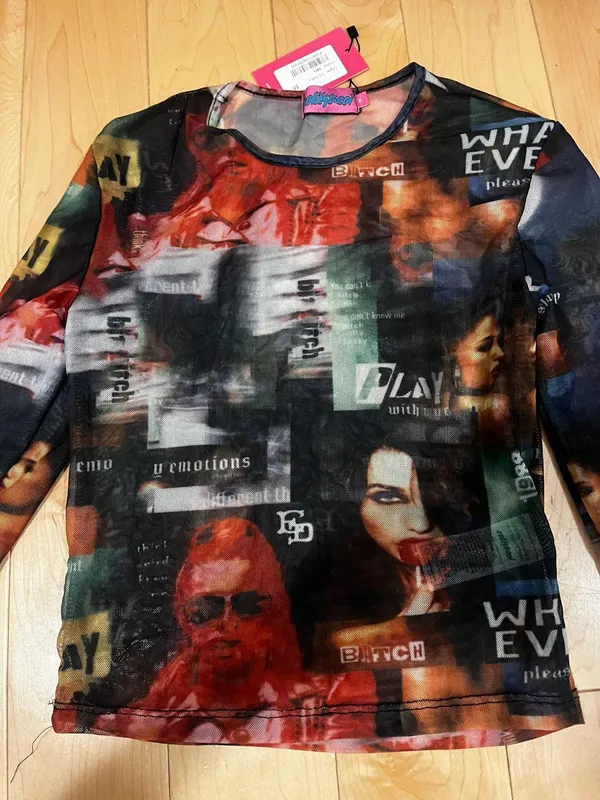 Edikted Long Sleeve Mesh Printed Top - Image 3
