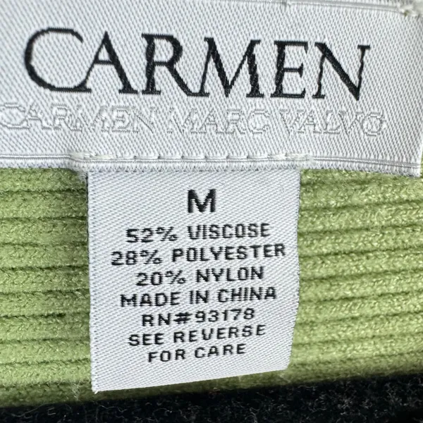 Carmen Marc Valvo‎ Ribbed Knit Batwing Sleeve Sweater Green Zipper Detail Medium - Image 4