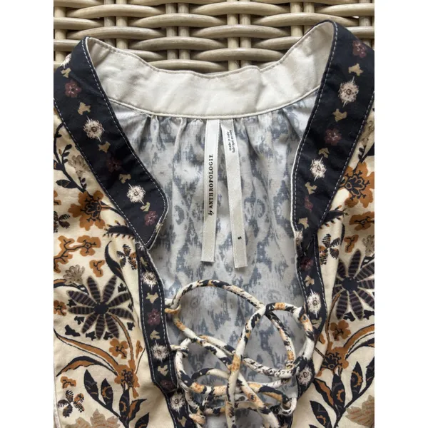 Anthropologie Pleated Puff Sleeve Blouse Small Boho cottage core croquette - Image 7