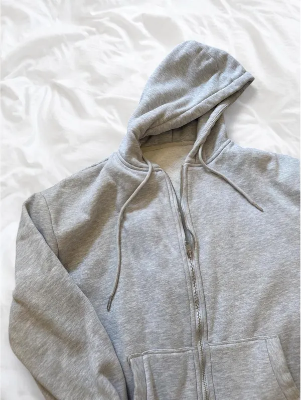 Heather Gray Full Zip Fleece Hoodie Size M - Image 2