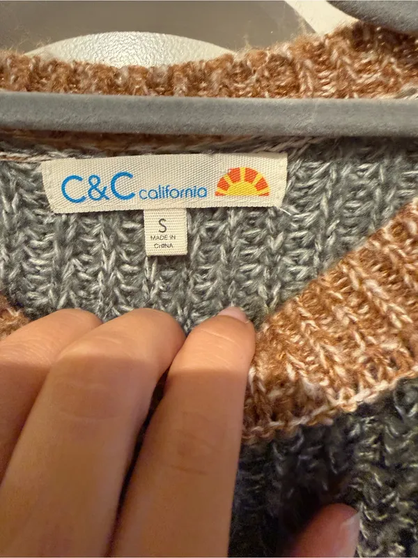 C&C California Striped Knit Sweater in Gray, Pink & Brown - Image 3