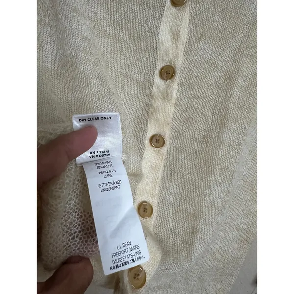 L.L.Bean Mohair Cardigan Sweater Fuzzy Sheer Halo Knit Ivory Womans XS - Image 12