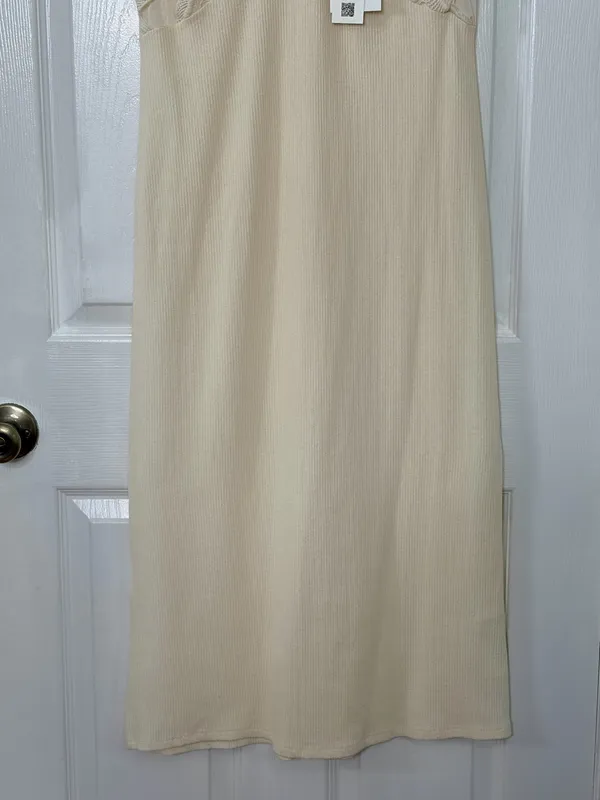 Zara Cream Lace Ribbed Midi Dress Cottagecore Romantic Coastal Summer Satin Sleeve M - Image 6