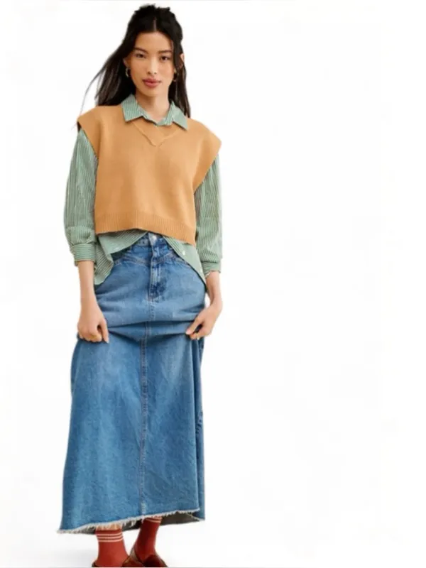 Free People Easy Street Vest Tan Cropped Camel Sweater Vest Rib Knit Preppy Sz M - Image 2