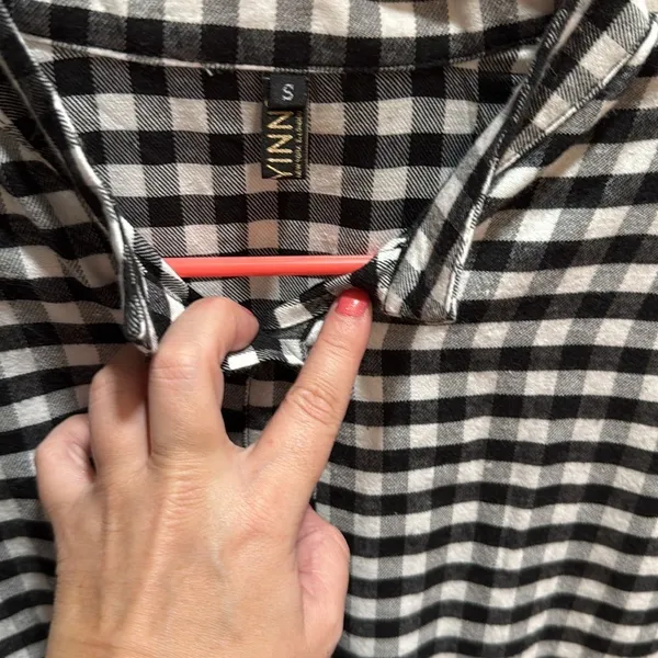 FANCYINN Womens Black White Gingham Plaid Button Down Mini Shirt Dress‎ Small - Image 2
