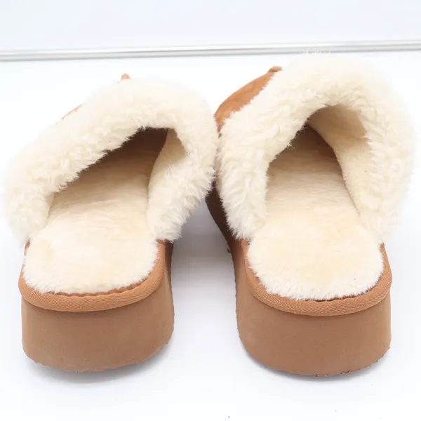 Chestnut Faux Suede Platform Slippers Faux Fur Lined Mule Clogs Women Size 9 - Image 5