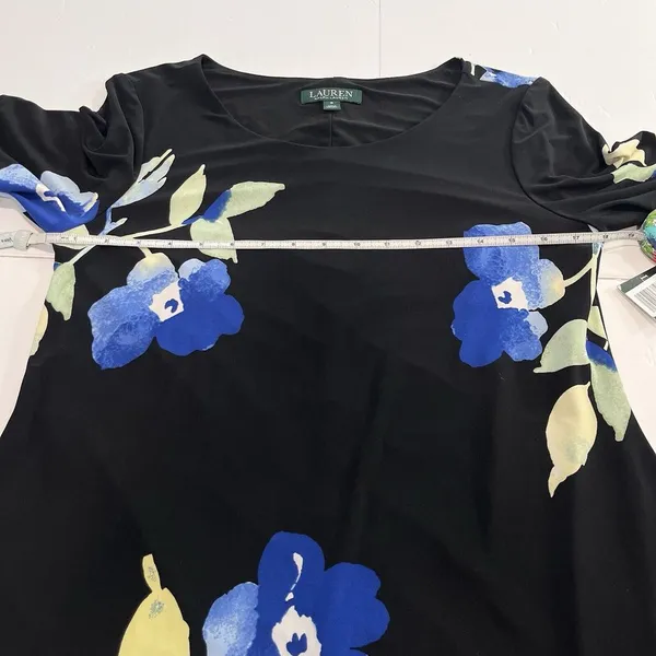 NWT‎ Ralph Lauren Blue Floral Black 3/4 Bell Sleeve Stretch Dress Size 8 - Image 8