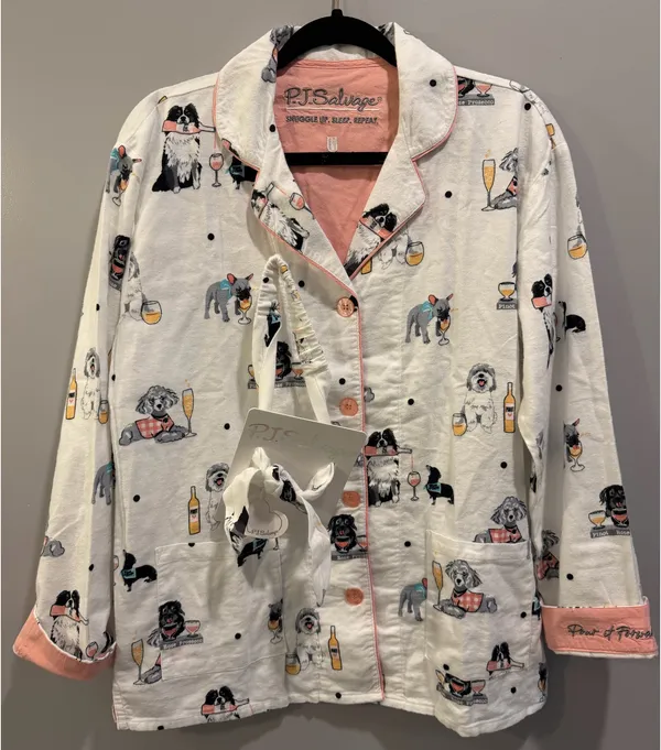 P. J. Salvage Ivory Puppy Print Flannel Long Sleeve Pajama Top and Headband Set - Image 5