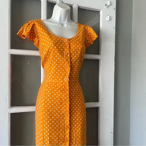 Rachel Parcell Yellow Polka Dot Midi Dress - Image 9