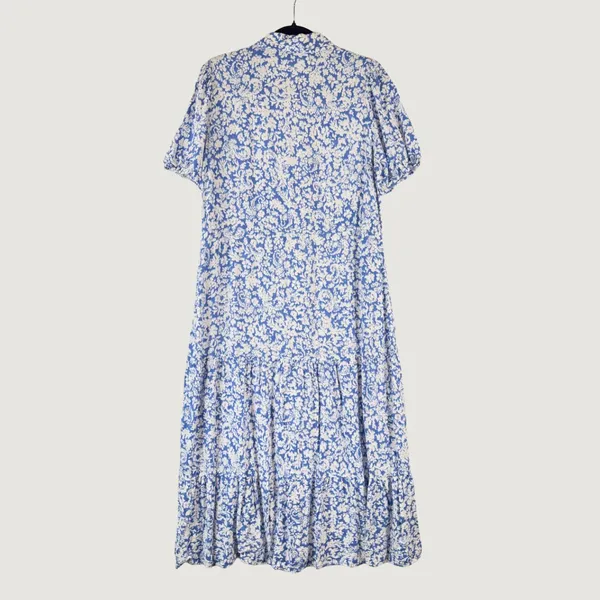 ZARA Womens Dress Blue Midi Floral Ditsy Shirtdress Linen Short Sleeve Medium - Image 2