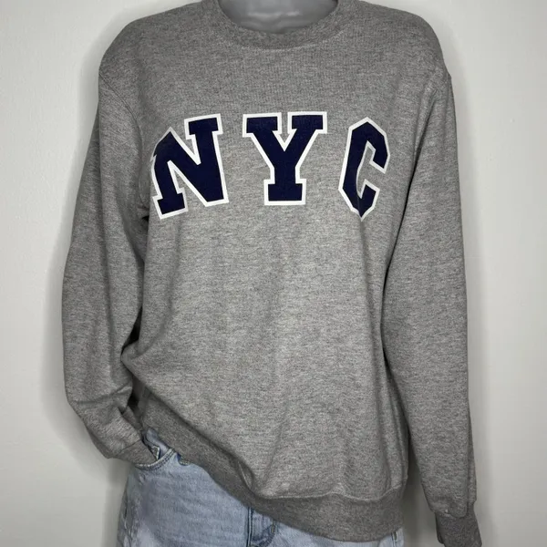 Fruit of the Loom Vintage NYC Crewneck Gray Sweatshirt, Size Small - Image 3