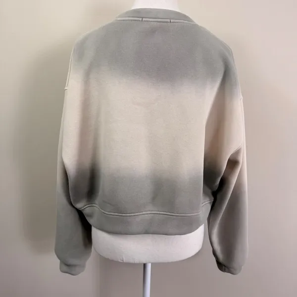 Womens Grey Cream Ombre Cropped Sweatshirt Silver Chain Detail Boxy Fit L - Image 3