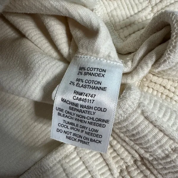 Natural Reflections Cream Ribbed Pullover Smocked Tie Hem Hooded Sweatshirt - Image 8
