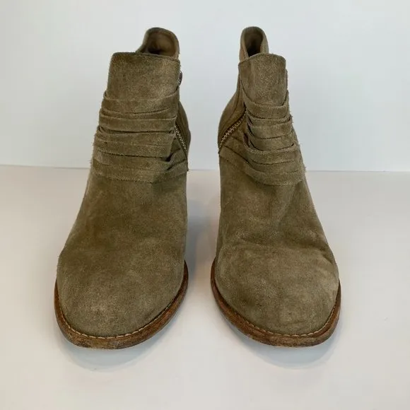 Loeffler Randall Ankle Booties 9 Khaki Green Gray‎ Suede Leather Stacked Heel - Image 6
