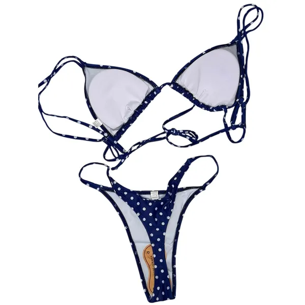 Source Unknown Polka Dot Triangle Bikini Thong 2P Set Navy Swimsuit | M - Image 7