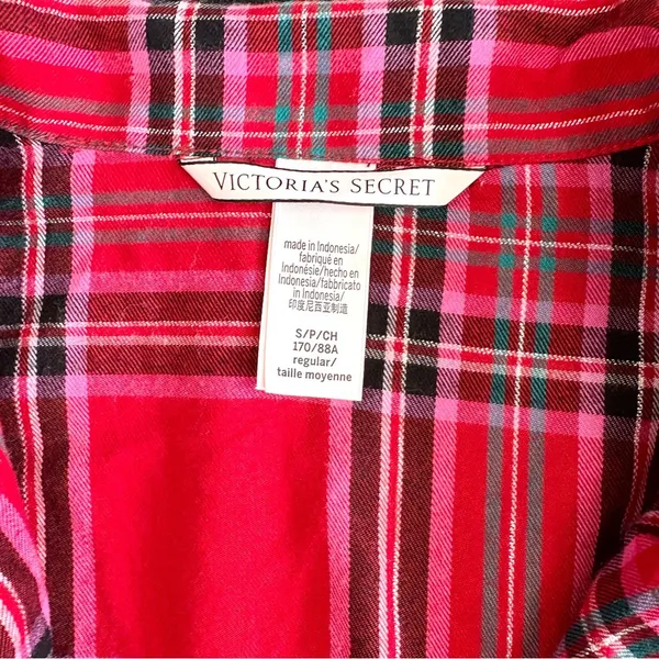 Victoria’s Secret Flannel Long PJ Set in Lipstick Bold Lurex Plaid Small - Image 14
