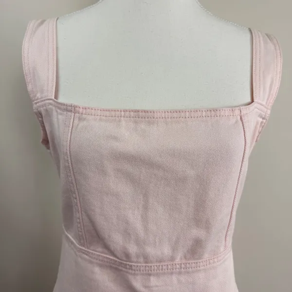 Lioness Pink Denim‎ Mini Dress Square Neck Sleeveless Bodycon Pastel Size L - Image 12