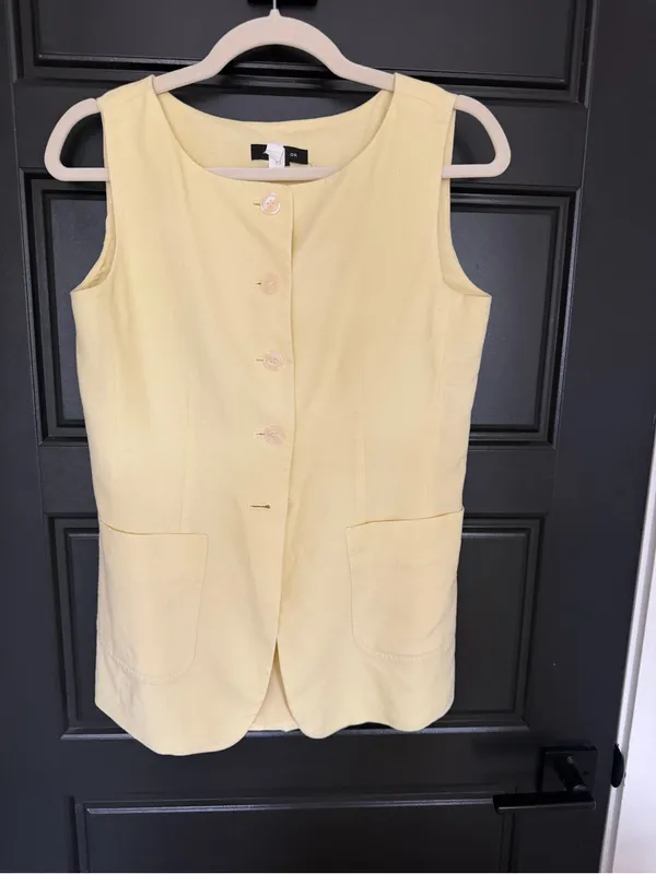 Ann Taylor Butter Yellow Linen Blend Matching Set | long vest, flare ankle pant - Image 5