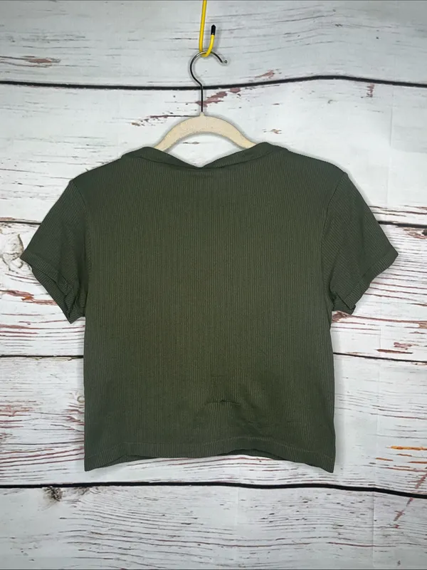 Calia NWT Size XXL Deep Green Ribbed Seamless Support Crop Tee Top - Image 2