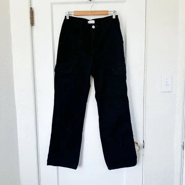 Zara | TRF Straight‎ Cargo Wide Leg Pants Jeans in Black Size 6 - Image 4
