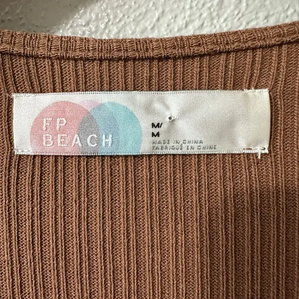 Free People FP Beach Size Medium‎ Phoenix Mini Dress Brown Tunic Ribbed Coverup - Image 4