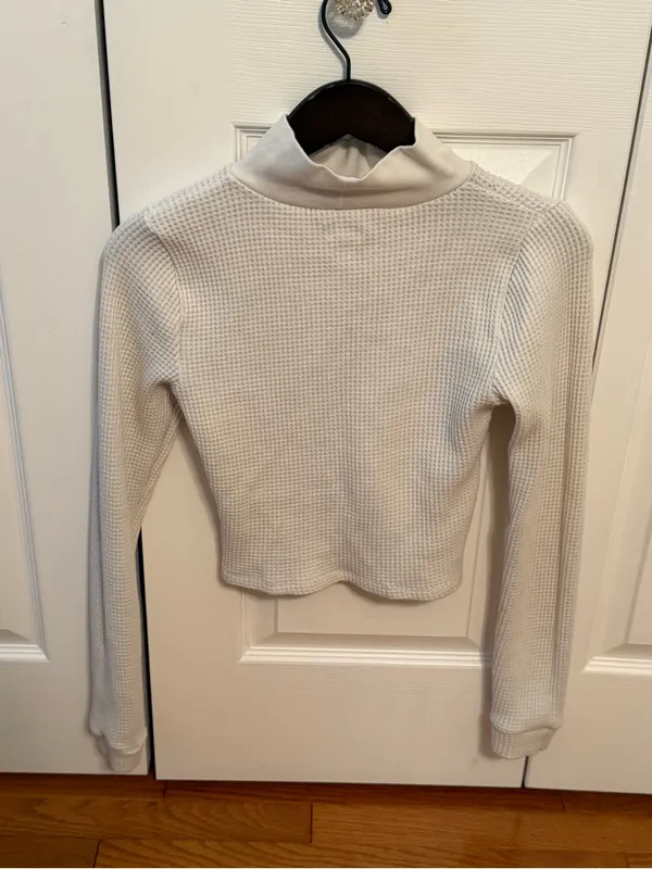 Aerie Waffle Knit Long Sleeve Mock Neck in White/Cream - Image 3