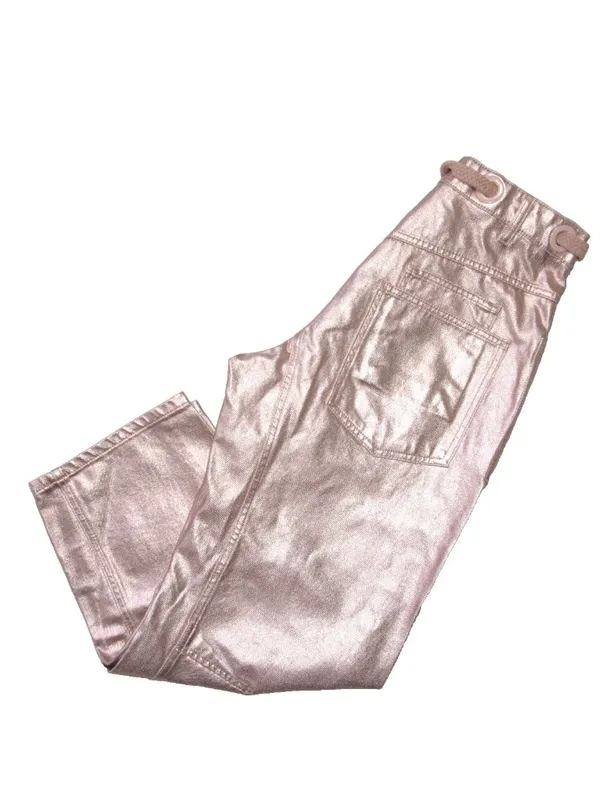 NWT We The Free People Moxie in Bubblegum Pink Metallic Barrel Jeans 27 - Image 11