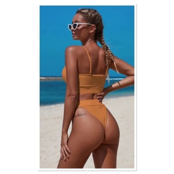 Orange Ribbed High Waist Bikini Set Large Burnt Orange Two Piece Swim NWT - Image 3