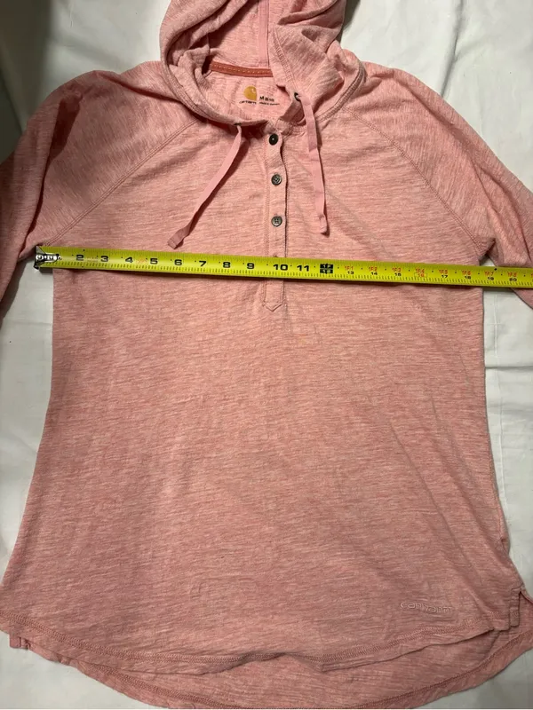Carhartt Women’s Light Pink Hooded Henley Long Sleeve Top SZ M Granolagirl - Image 10