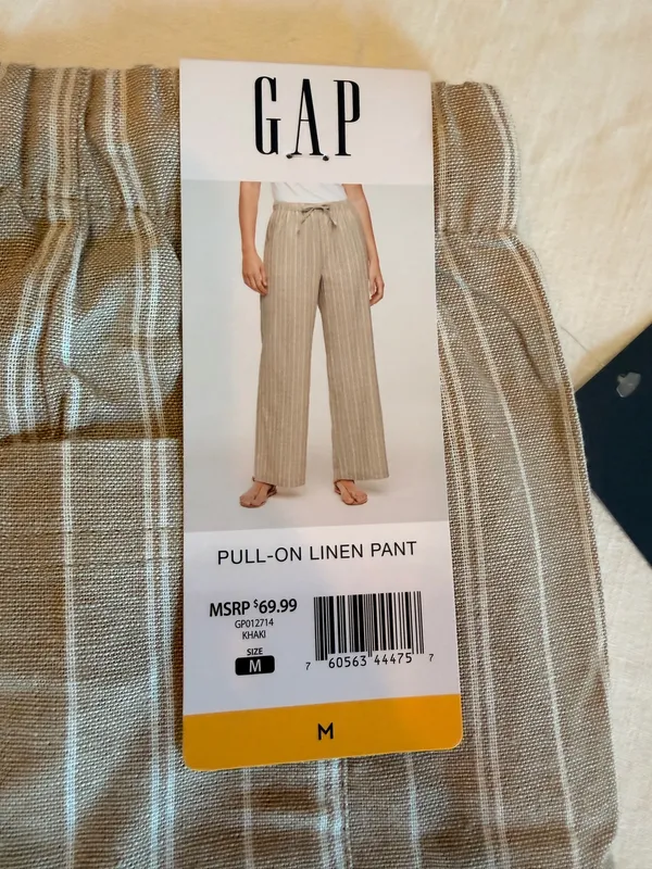 NWT Gap Pull-On Linen Pants Khaki Striped Wide Leg Size M - Image 5
