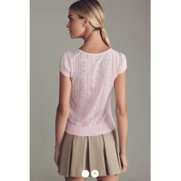 Anthropologie Maeve Cotton Cashmere Pointelle Sweater Tee - Image 3
