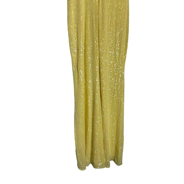 Xscape Yellow Sequined Asymmetric Neck Slit Sleeveless V-Neck Formal Gown Size 6 - Image 7
