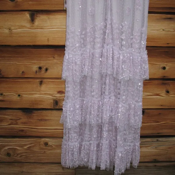 NWT Mac Duggal 9195 Illusion Mesh Overlay Ruffled Long Dress Lilac Size 14 - Image 12