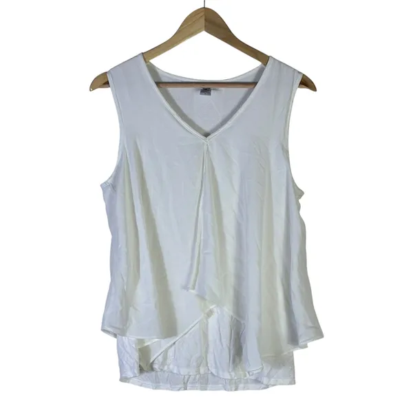Bar III Womens Ivory Layered V-Neck Sleeveless Draped Blouse Top Large 43141 - Image 2