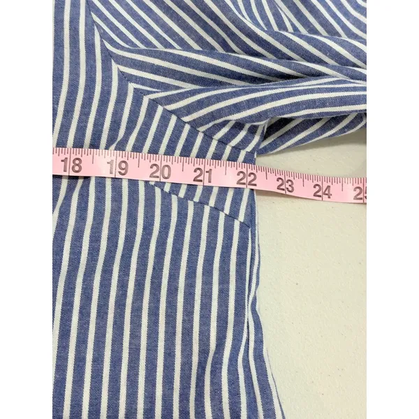 Sugarlips Button Down Shirt Blue White Striped Ruffle Neck Puff Sleeve Large - Image 8