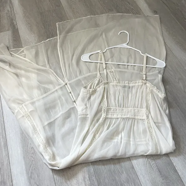 Abercrombie & Fitch Dress sheer chiffon midi womens Cream (large) boho feminine - Image 4