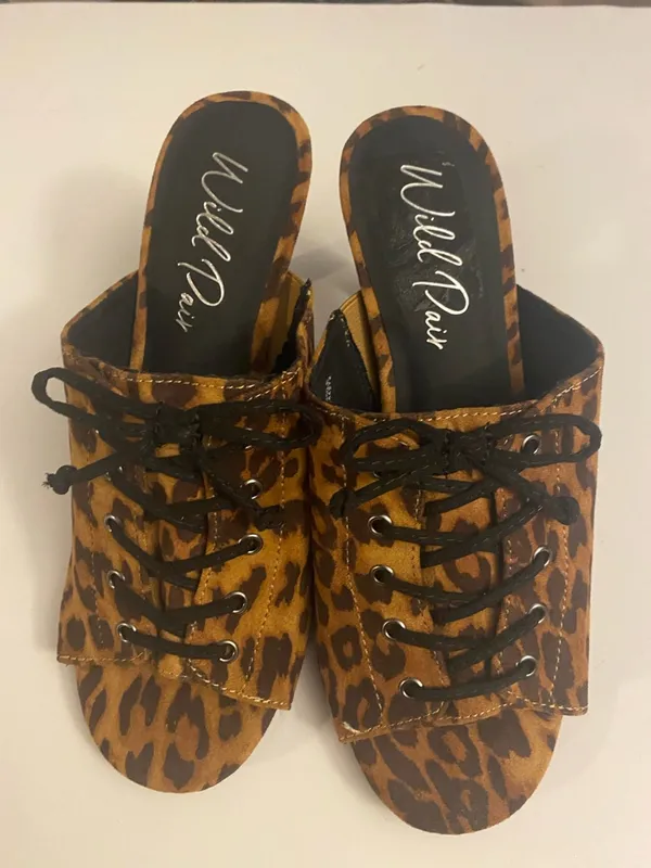Wild Pair Leopard Print Lace-Up Mules - Brown - Image 7