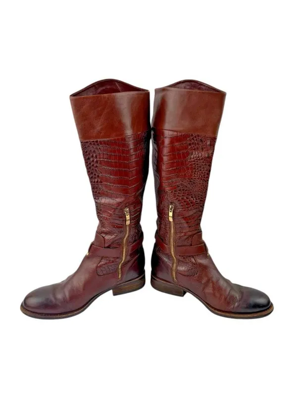 -Vince Camuto Kamino Flavian Tall Boots Womens 9B Brown Riding Quiet Luxury Croc - Image 10