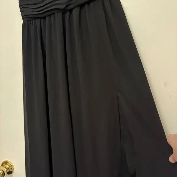 Lulus Black Deep V Neck‎ Empire Waist Maxi Dress Slit Size S - Image 3