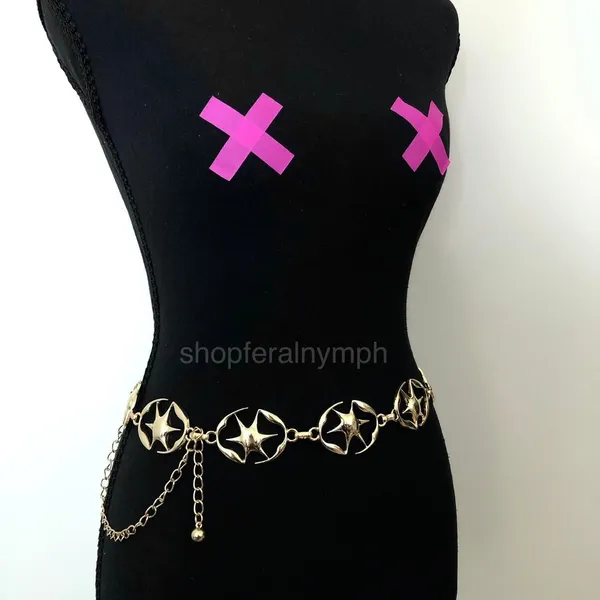 Y2K Celestial Liquid Gold Starburst Chain Belt, Fits 23.5–42.5 Inches, X7GA1218 - Image 5