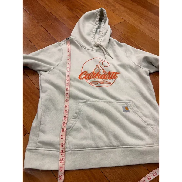 Carhartt Hoodie White Relaxed Fit Graphic Mountain Logo Sweatshirt Size L(12-14) - Image 7