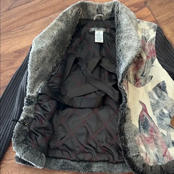 Phosphorus Leather Printed Knit Fur Trim Jacket Size Small - Image 8
