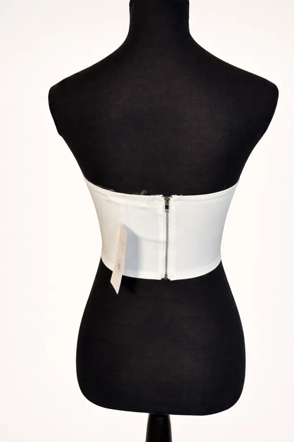 Boutique White Strapless Corset Top with Rhinestone Trim - Image 3