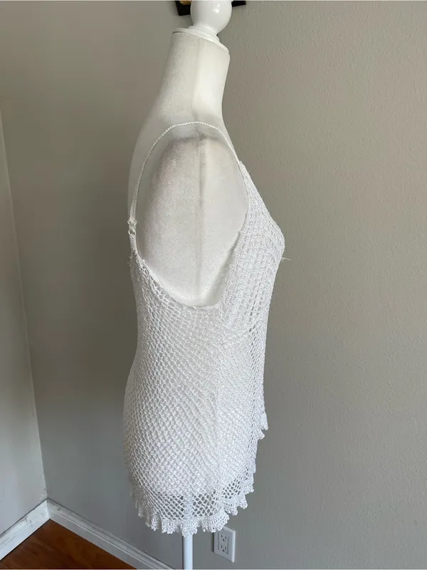 White Crochet V-Neck Camisole Tank - Image 4